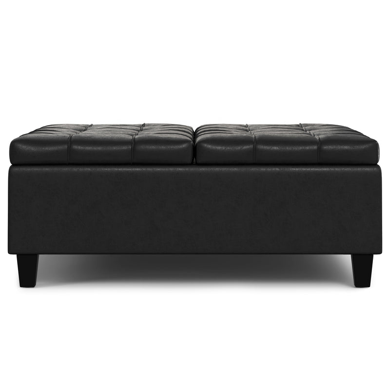 40" Black Leather Cocktail Ottoman With Storage