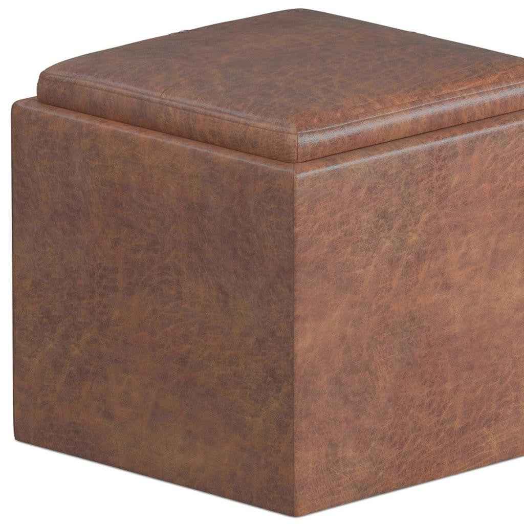 17" Brown Upholstery Storage Ottoman