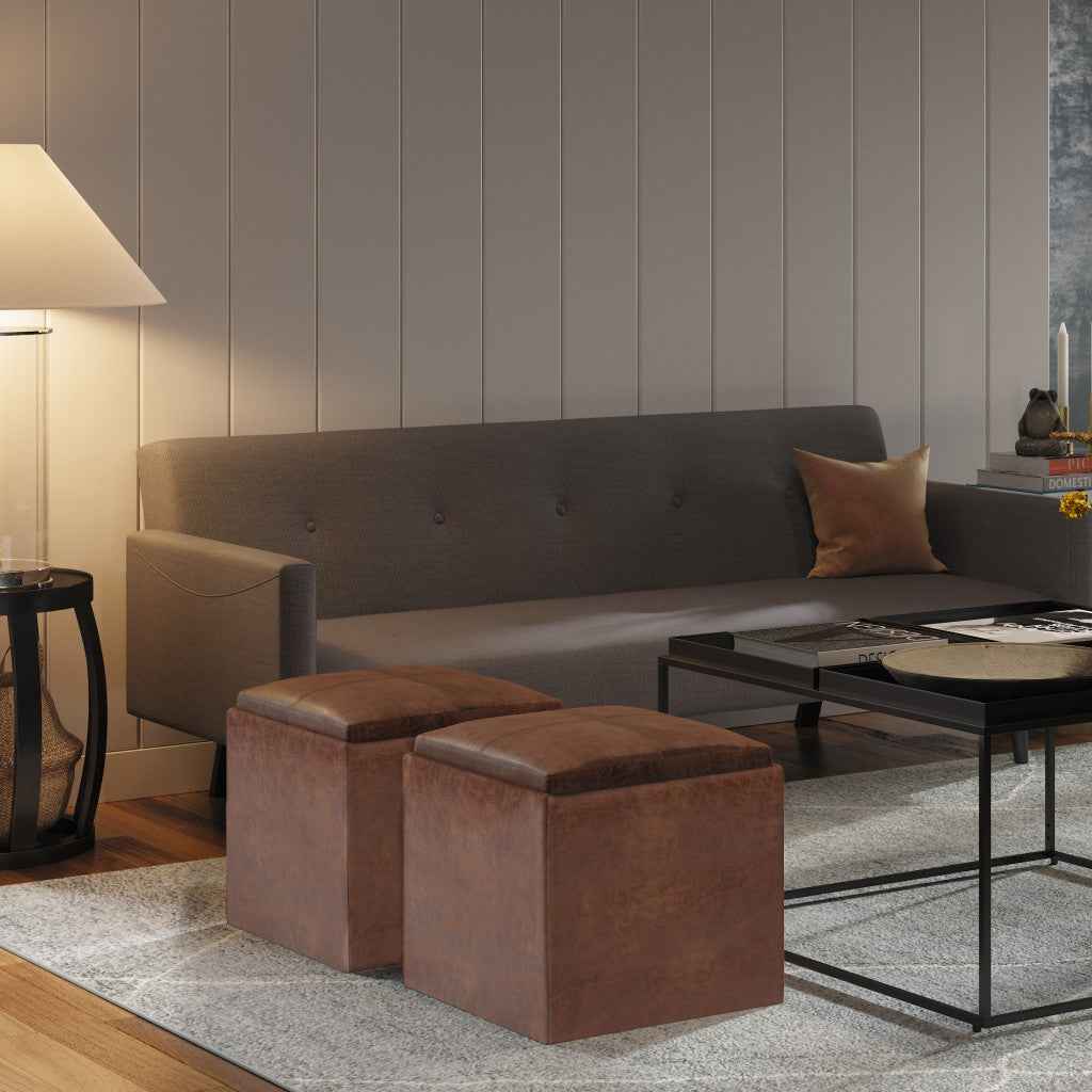 17" Brown Upholstery Storage Ottoman