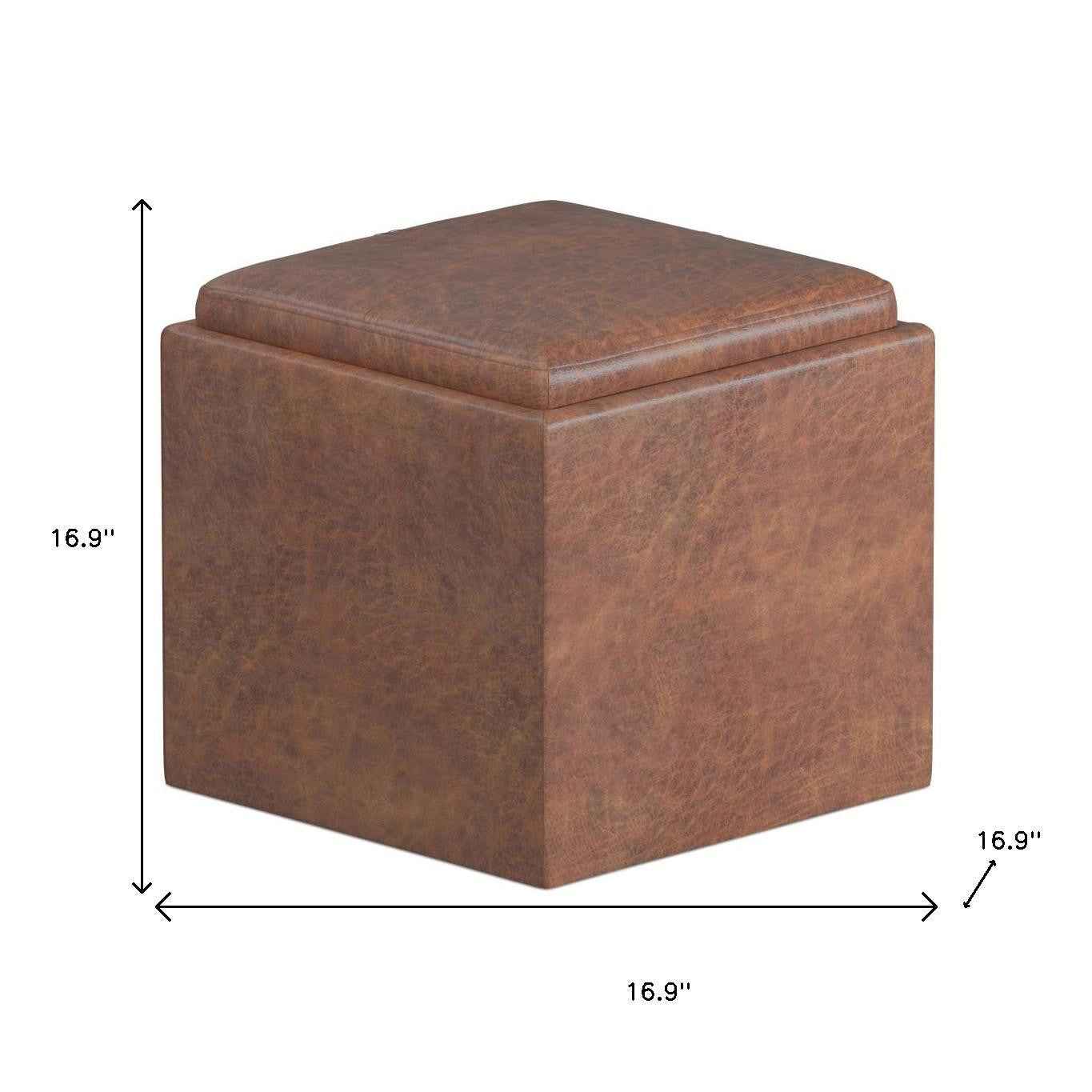 17" Brown Upholstery Storage Ottoman