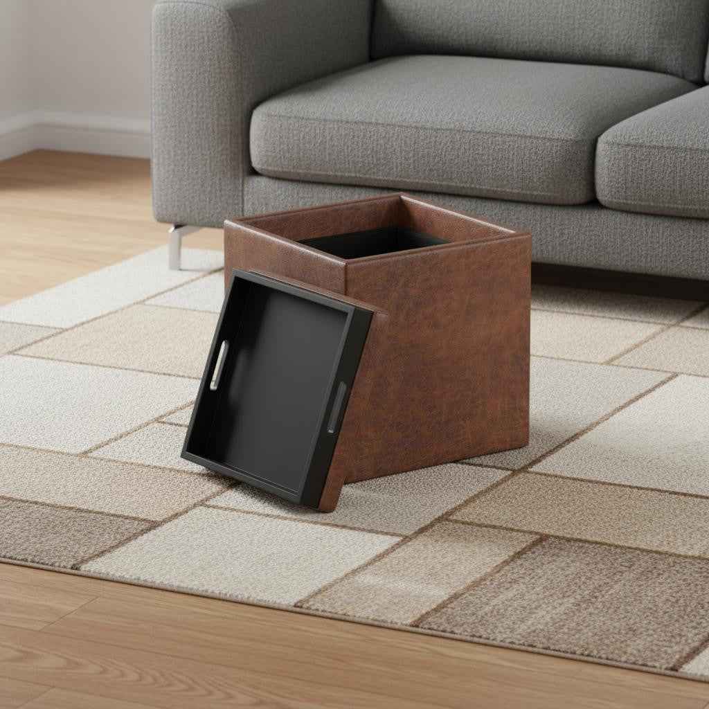 17" Brown Upholstery Storage Ottoman
