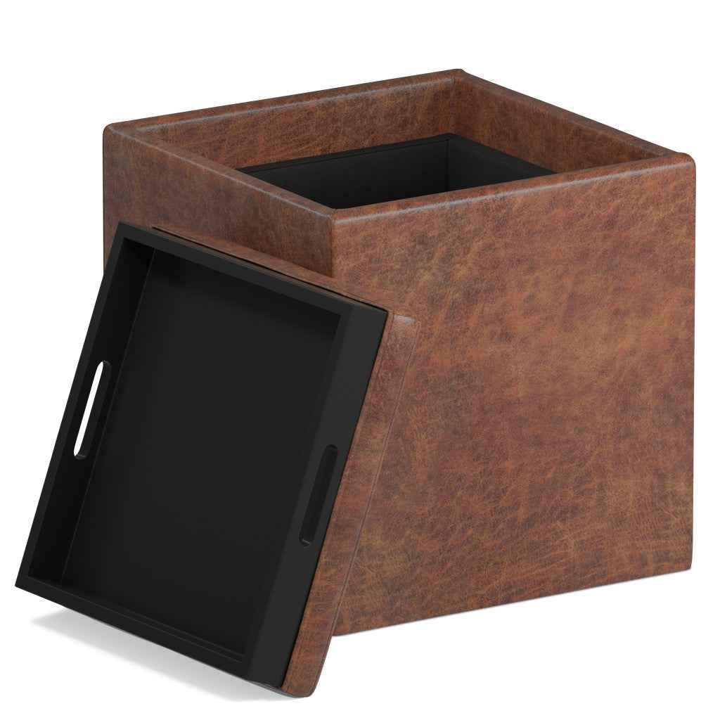 17" Brown Upholstery Storage Ottoman