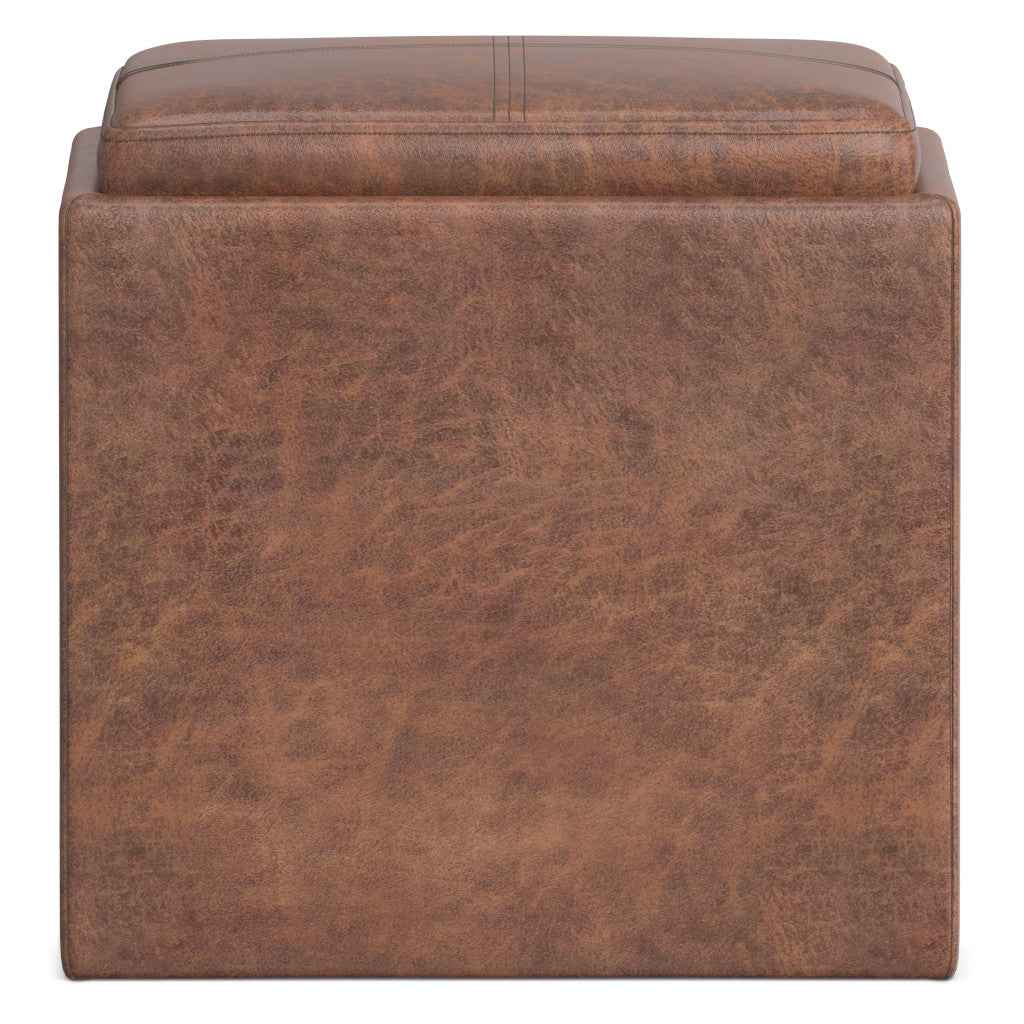 17" Brown Upholstery Storage Ottoman