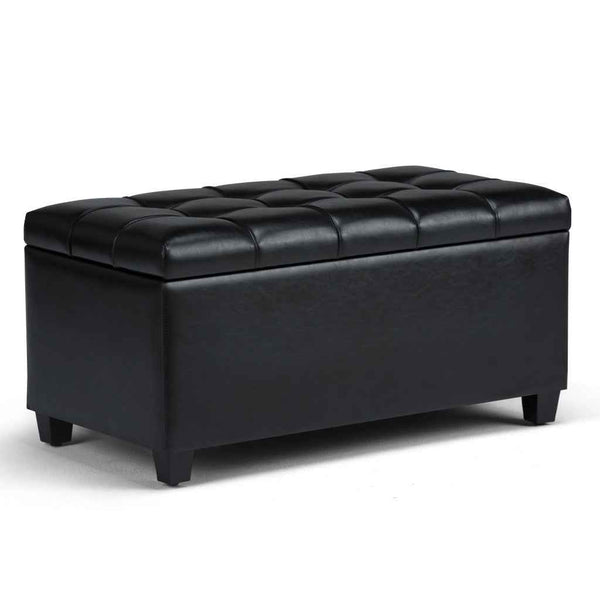 33" Espresso and Black Upholstery Storage Ottoman