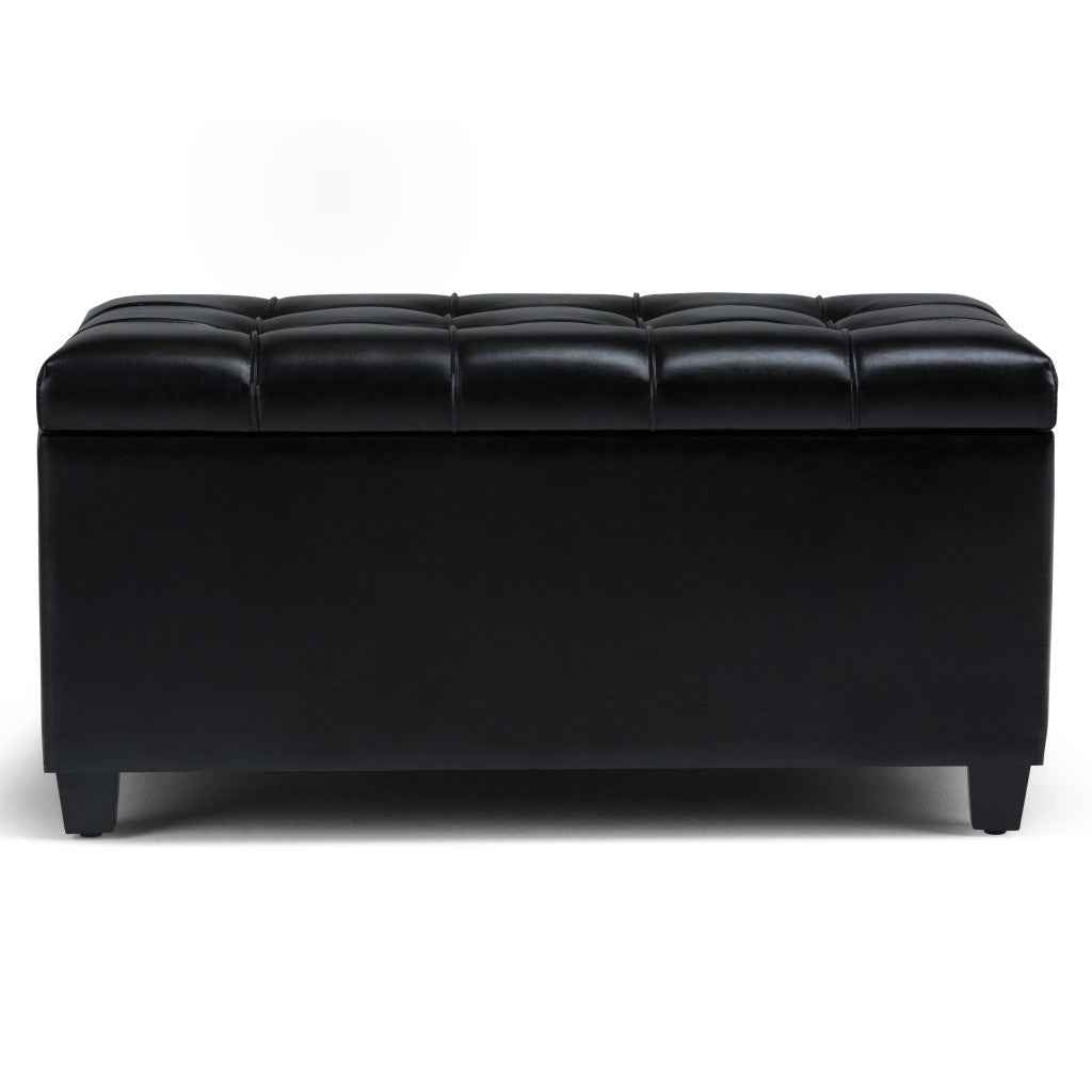 33" Espresso and Black Upholstery Storage Ottoman