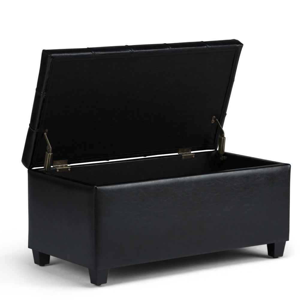 33" Espresso and Black Upholstery Storage Ottoman