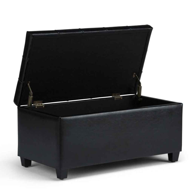 33" Espresso and Black Upholstery Storage Ottoman