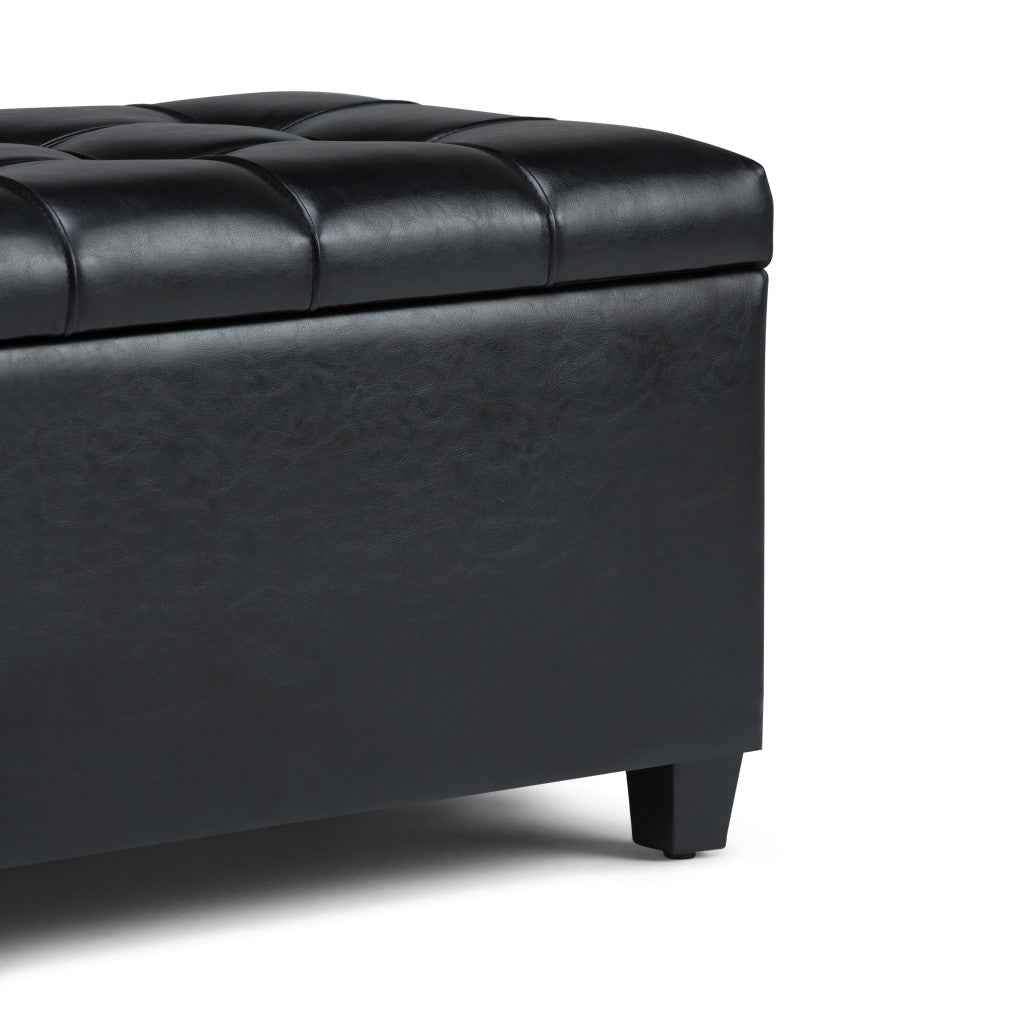 33" Espresso and Black Upholstery Storage Ottoman