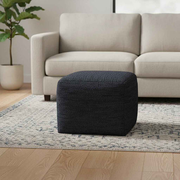 18" Blue Leather Pouf Ottoman