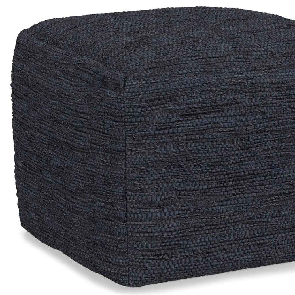 18" Blue Leather Pouf Ottoman