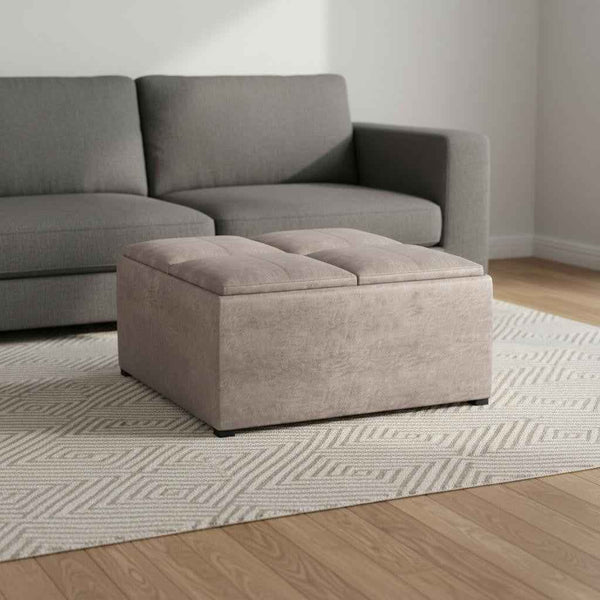 35" Gray and Black Leather Cocktail Ottoman With Storage Default Title