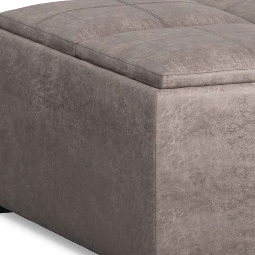 35" Gray and Black Leather Cocktail Ottoman With Storage