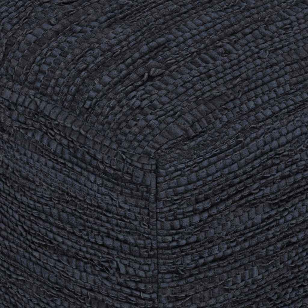 18" Blue Leather Pouf Ottoman