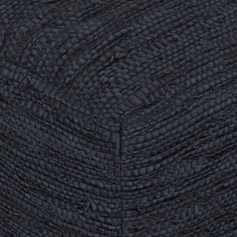 18" Blue Leather Pouf Ottoman