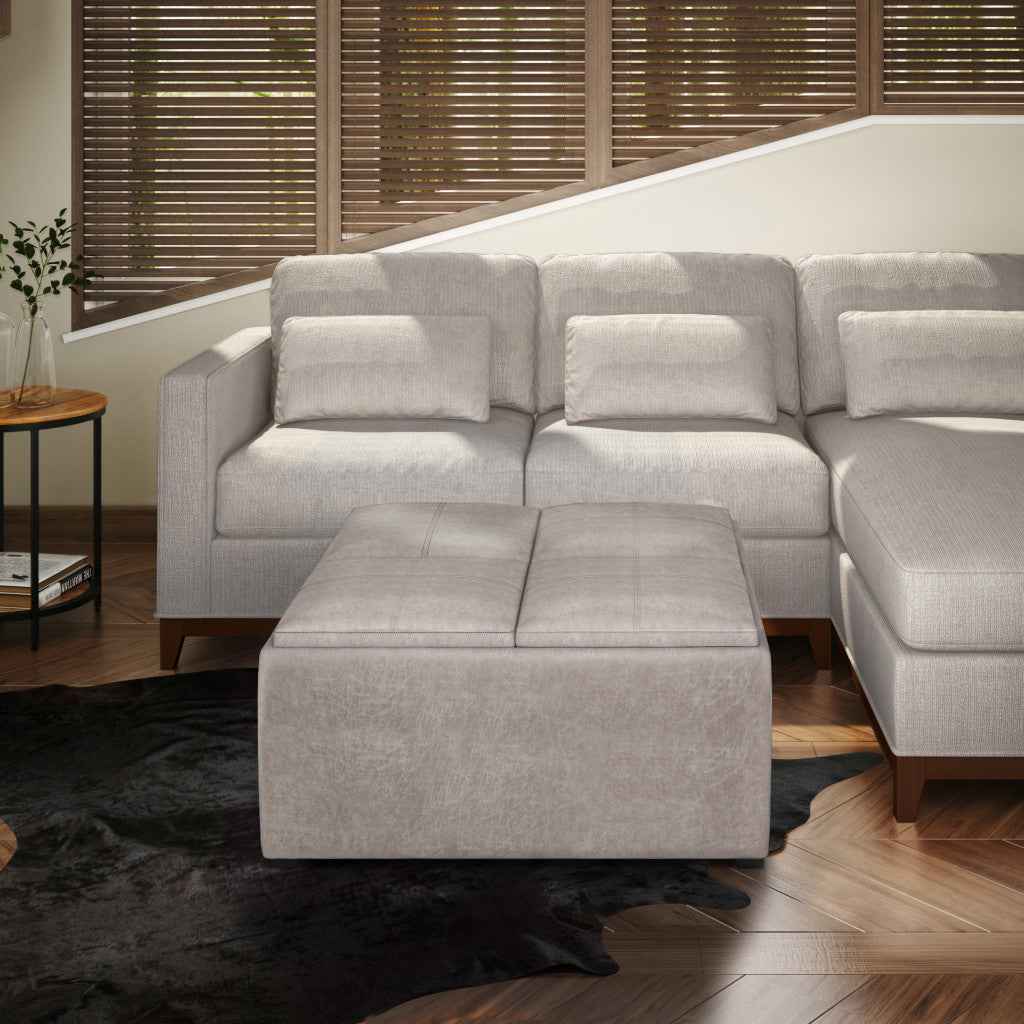 35" Gray and Black Leather Cocktail Ottoman With Storage