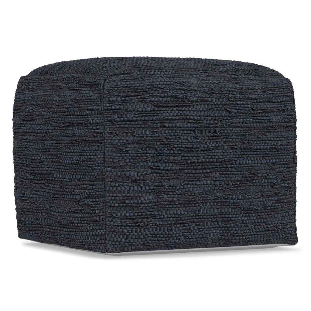 18" Blue Leather Pouf Ottoman