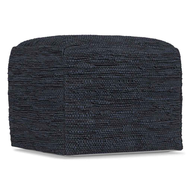 18" Blue Leather Pouf Ottoman