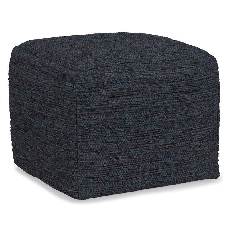 18" Blue Leather Pouf Ottoman
