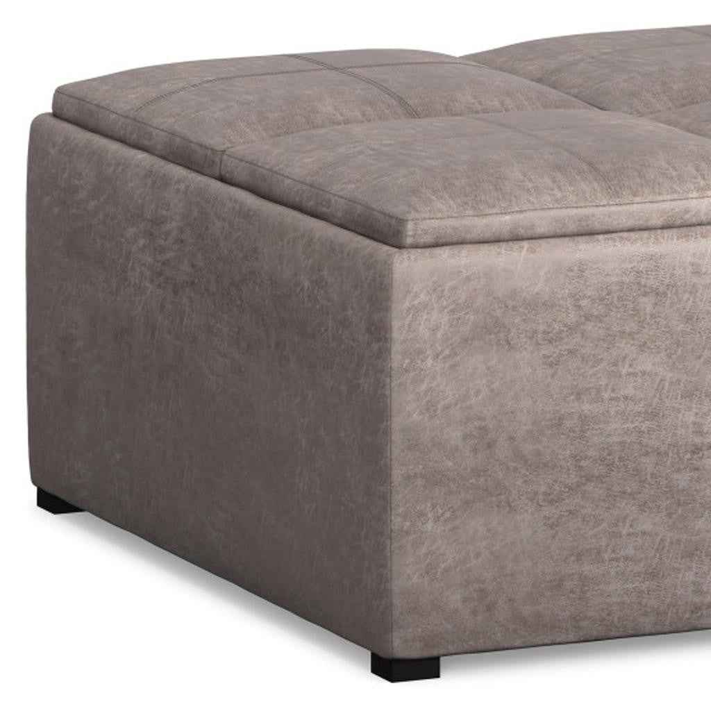 35" Gray and Black Leather Cocktail Ottoman With Storage
