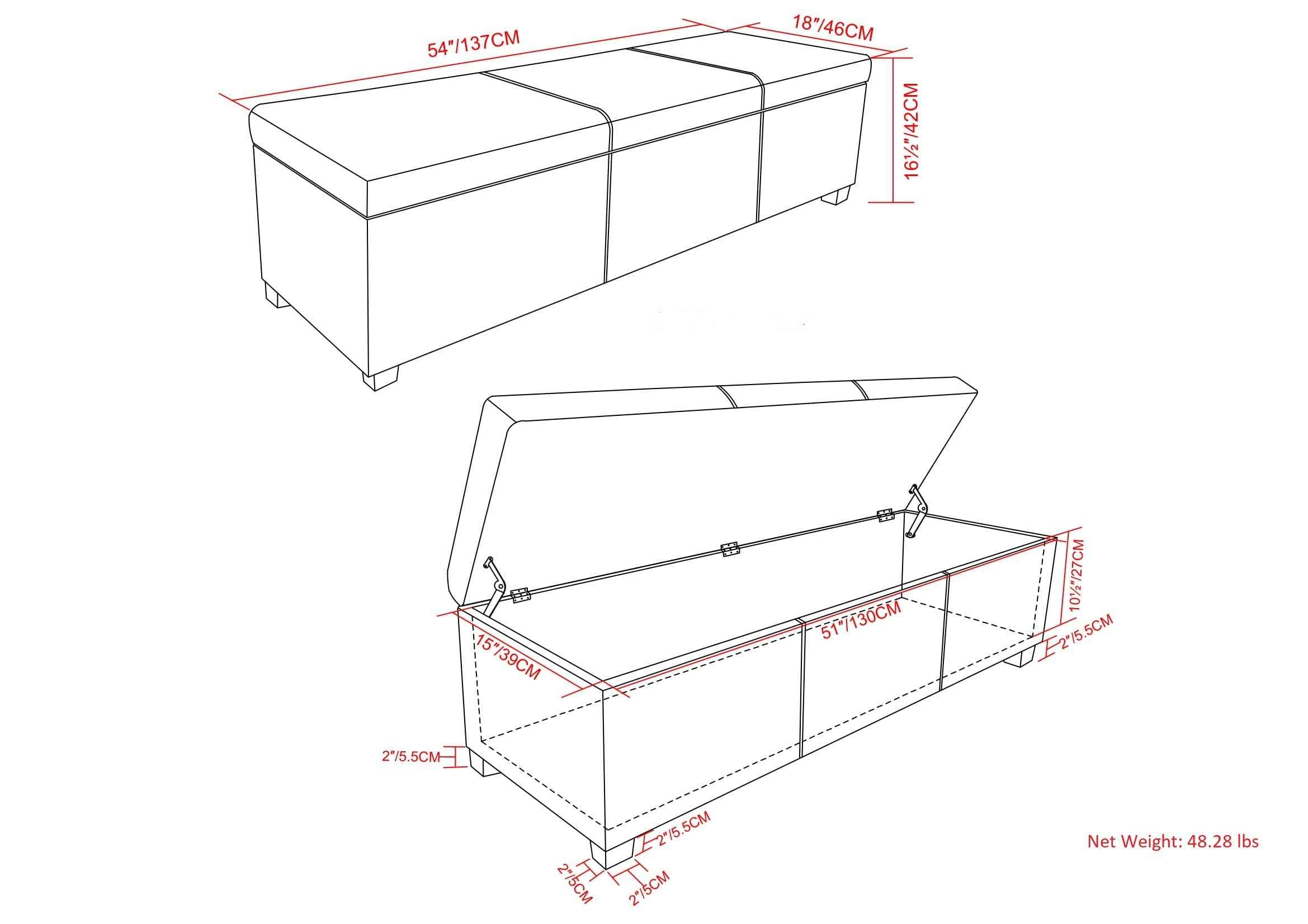 54" Dark Brown and Brown Upholstery Storage Ottoman