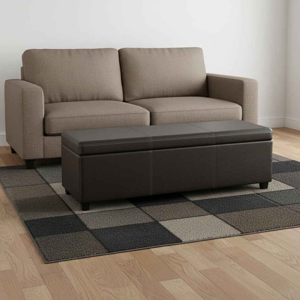 54" Dark Brown and Brown Upholstery Storage Ottoman