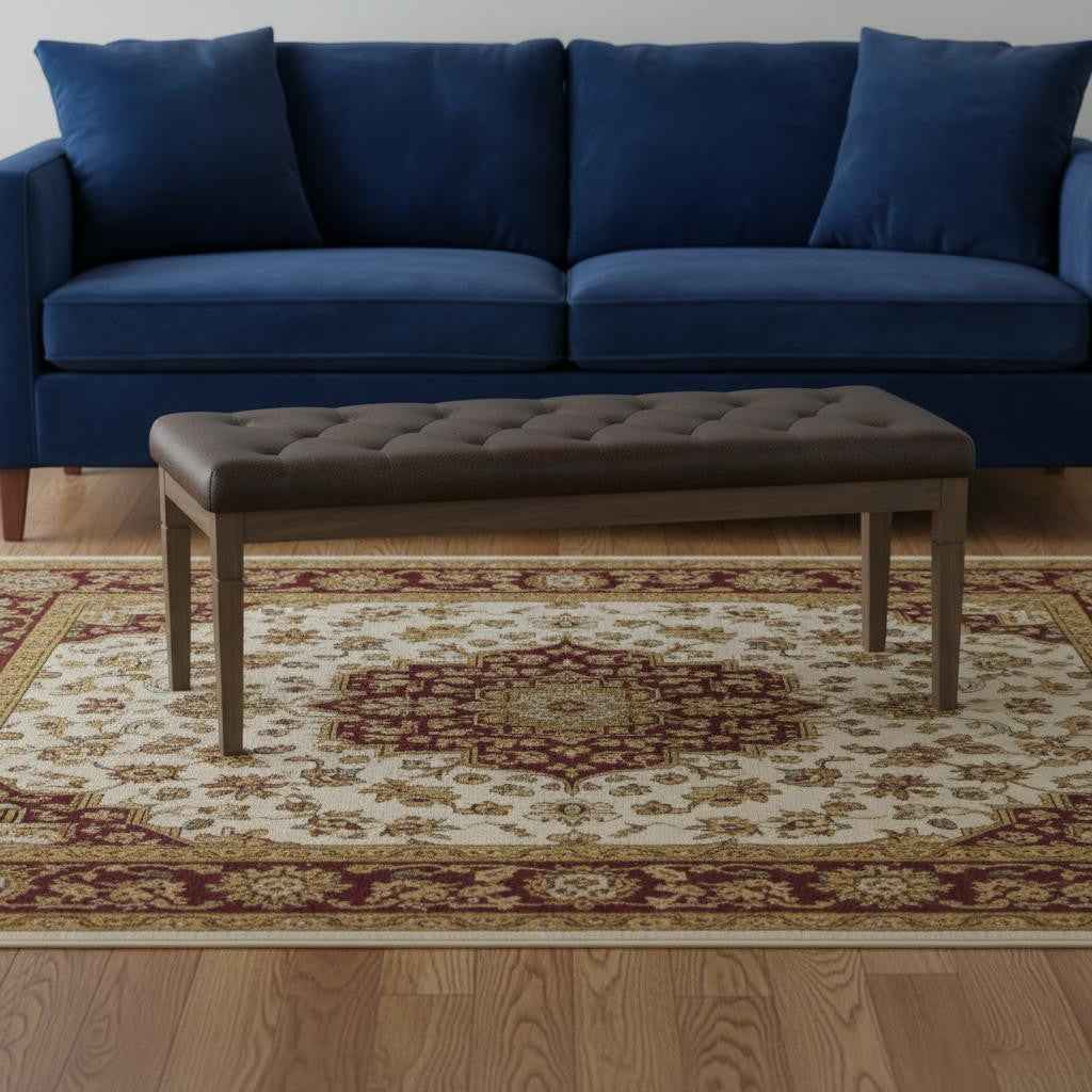 48" Brown Leather Ottoman