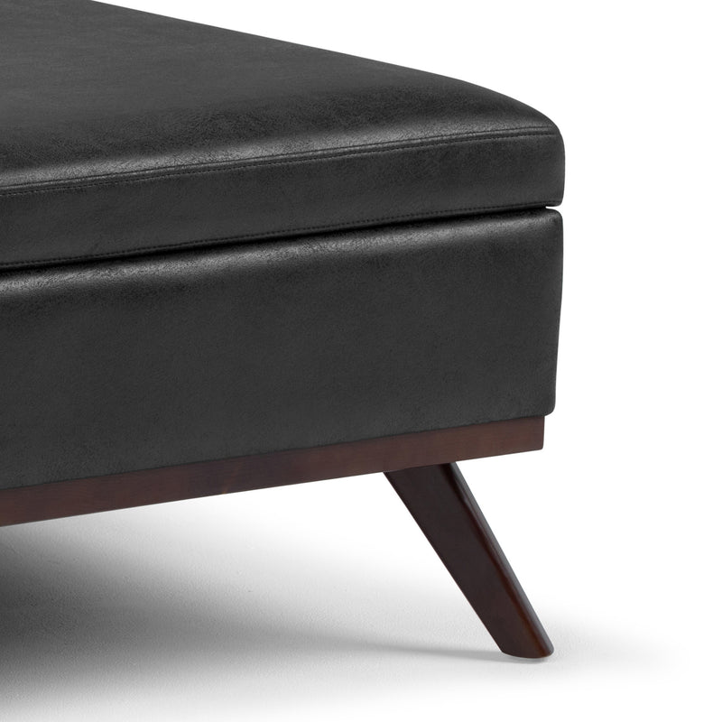36" Black and Brown Leather Cocktail Ottoman With Storage