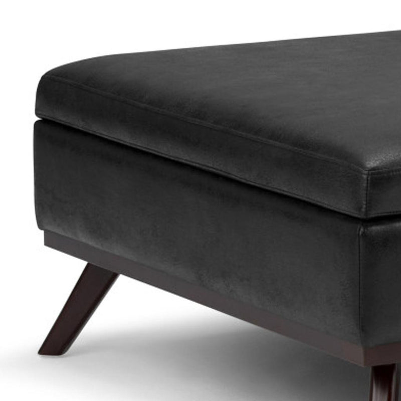 36" Black and Brown Leather Cocktail Ottoman With Storage