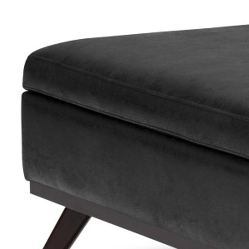 36" Black and Brown Leather Cocktail Ottoman With Storage