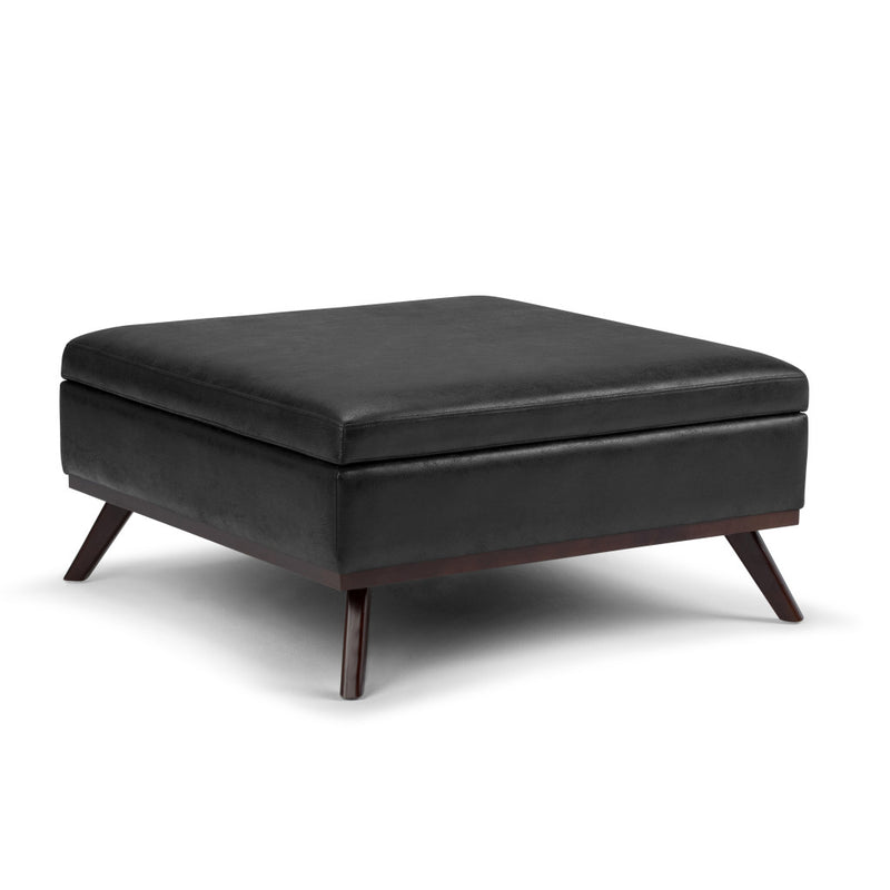 36" Black and Brown Leather Cocktail Ottoman With Storage
