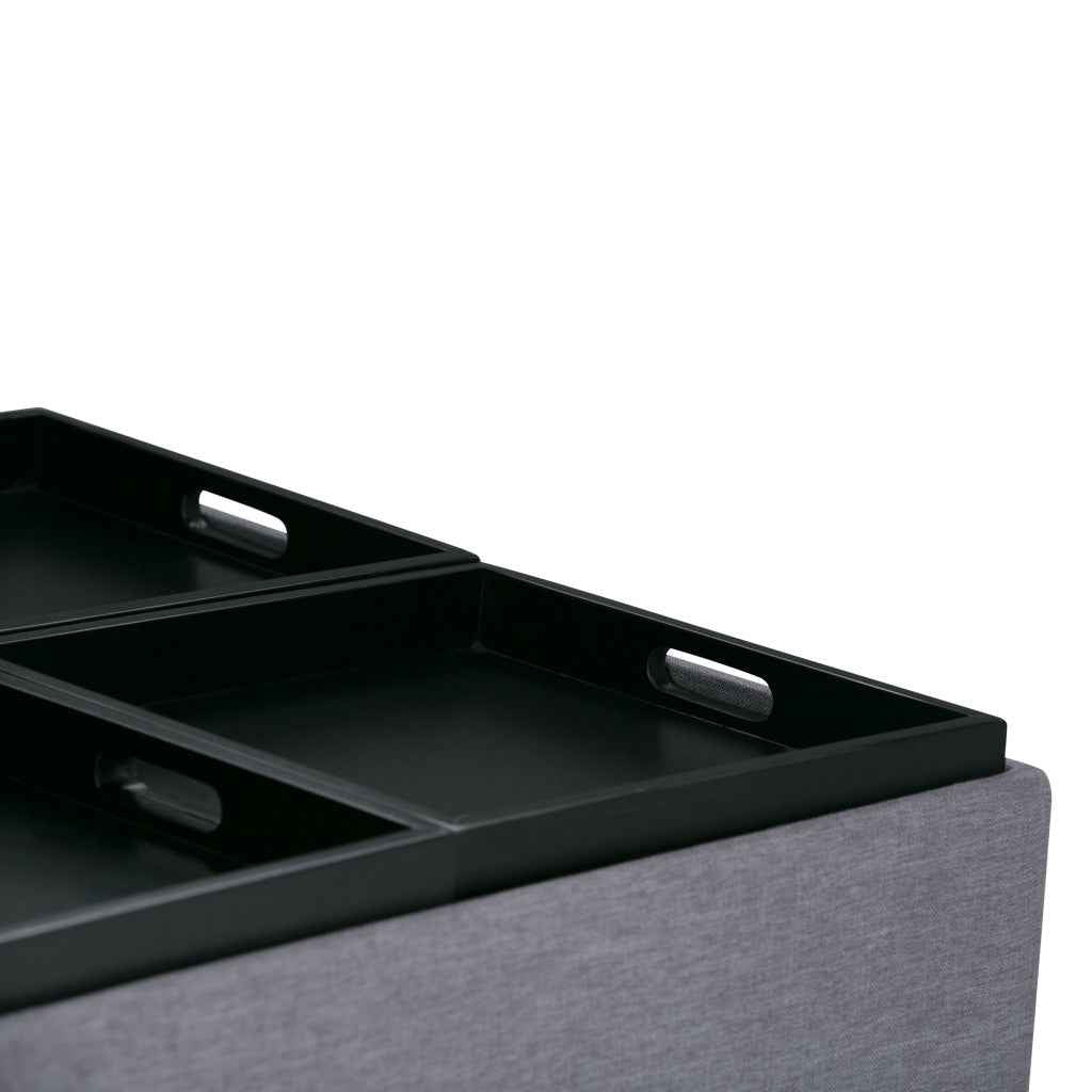 35" Gray and Dark Brown Fabric Cocktail Ottoman With Storage