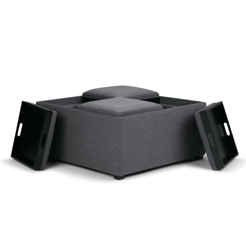 35" Gray and Dark Brown Fabric Cocktail Ottoman With Storage