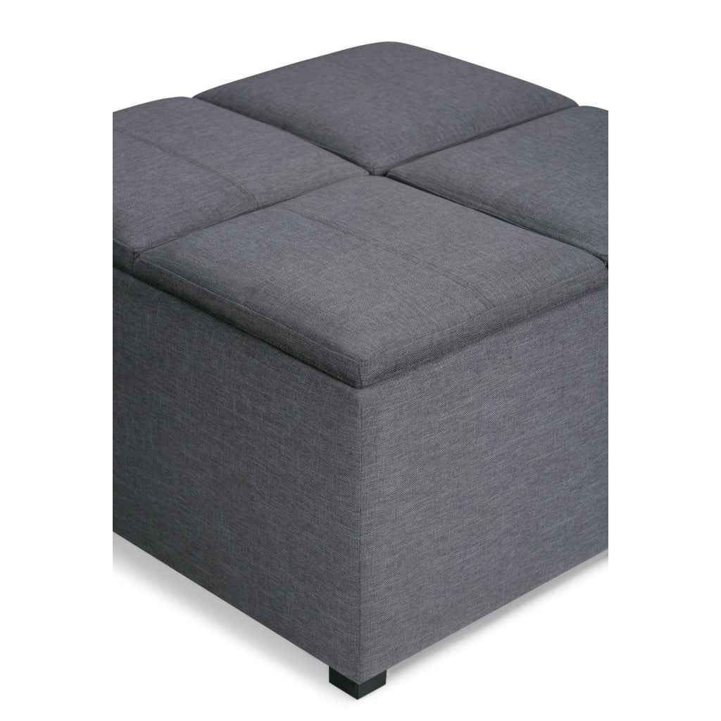 35" Gray and Dark Brown Fabric Cocktail Ottoman With Storage