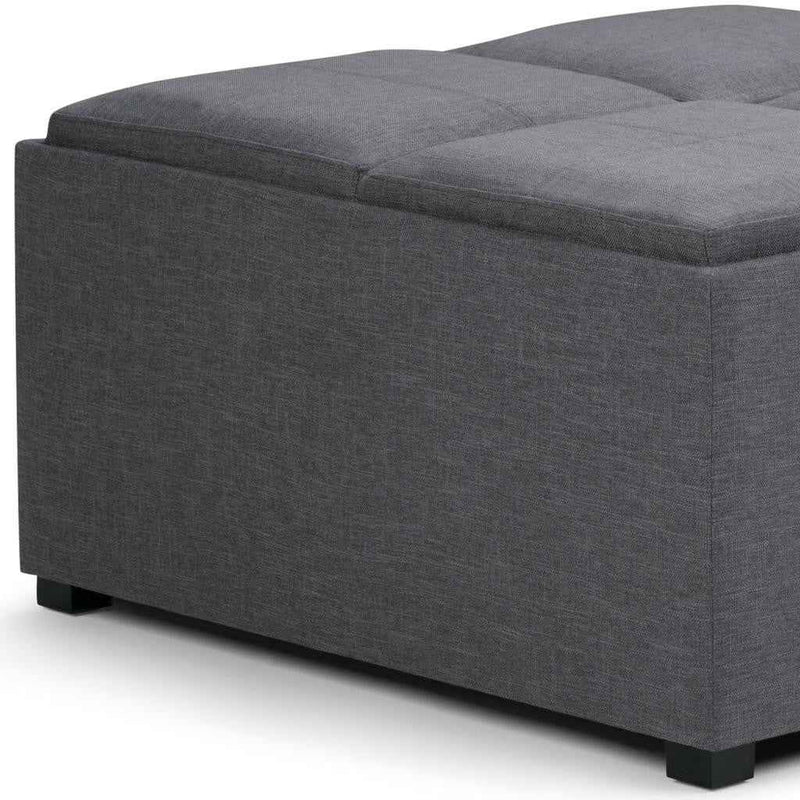 35" Gray and Dark Brown Fabric Cocktail Ottoman With Storage