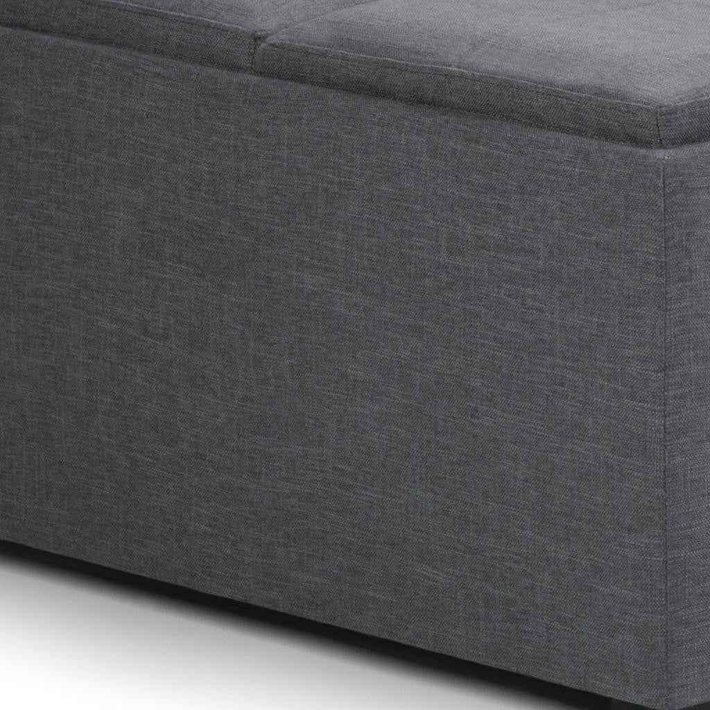 35" Gray and Dark Brown Fabric Cocktail Ottoman With Storage