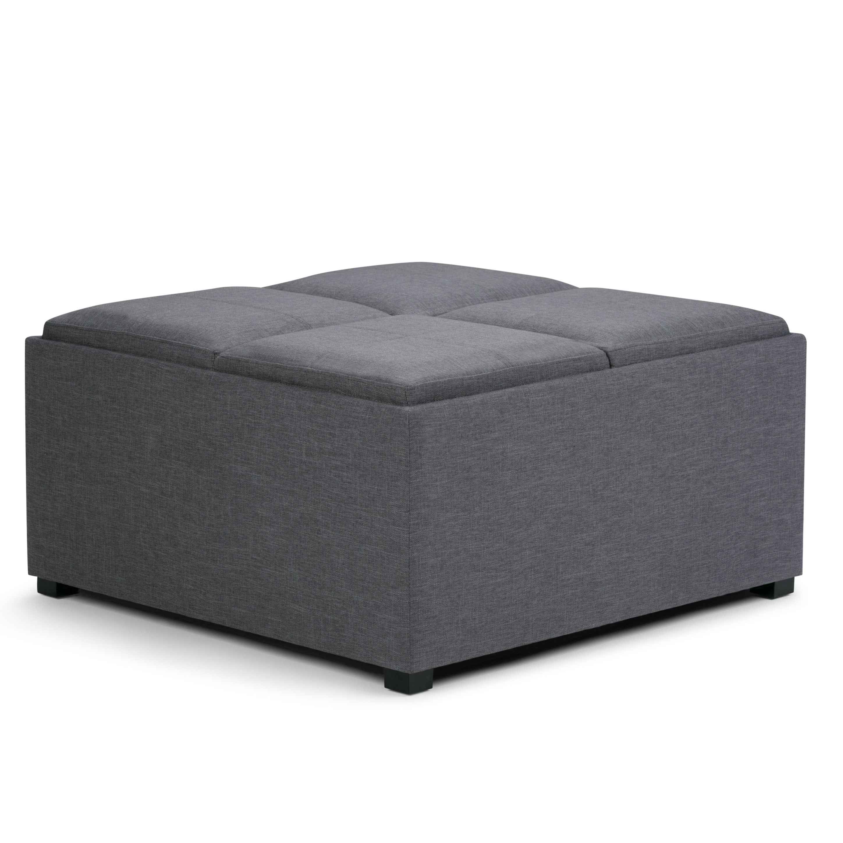 35" Gray and Dark Brown Fabric Cocktail Ottoman With Storage