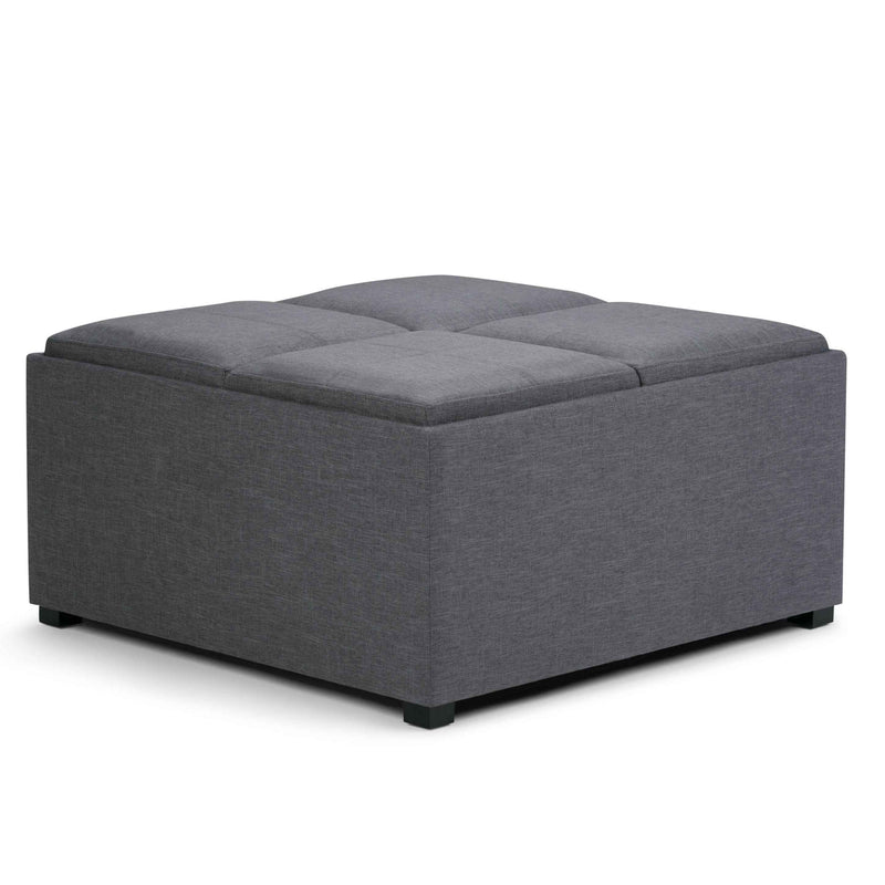 35" Gray and Dark Brown Fabric Cocktail Ottoman With Storage