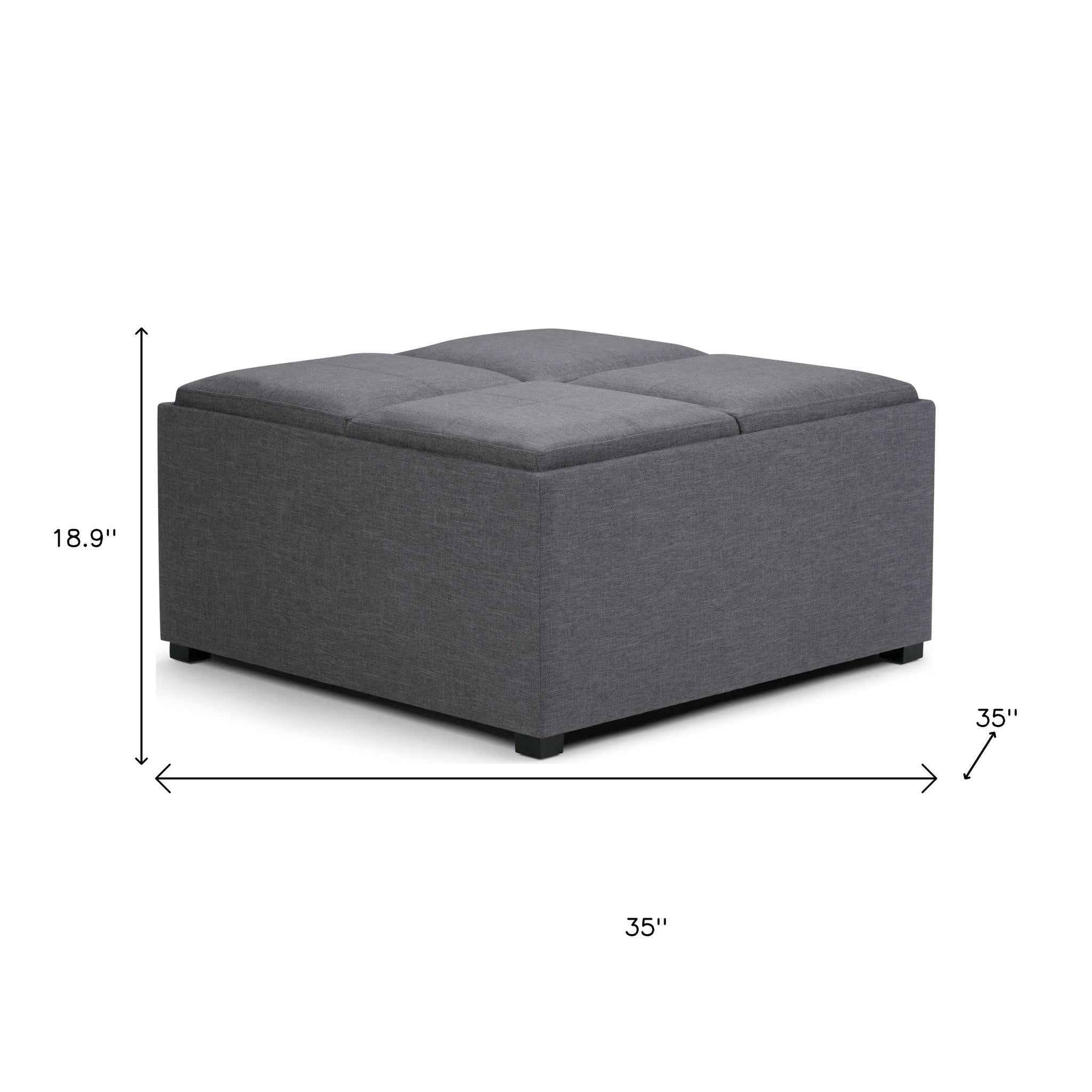 35" Gray and Dark Brown Fabric Cocktail Ottoman With Storage