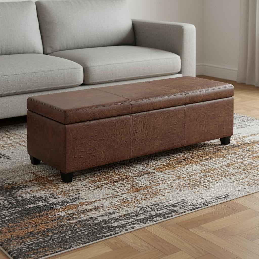 48" Dark Brown and Brown Upholstery Storage Ottoman