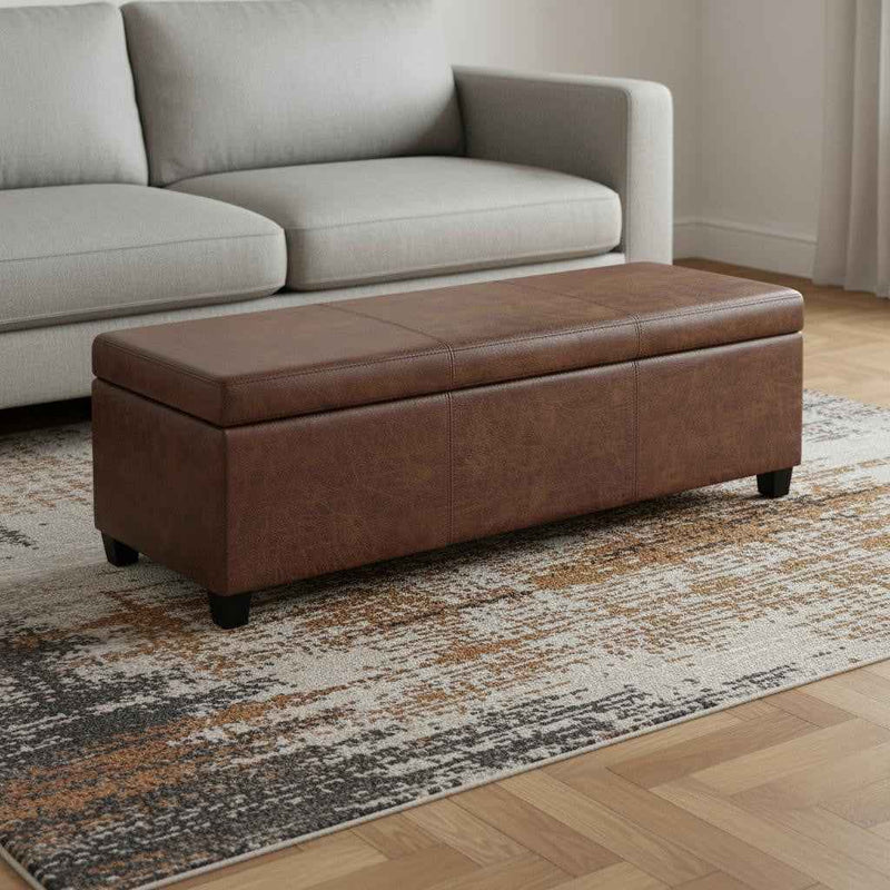 48" Dark Brown and Brown Upholstery Storage Ottoman