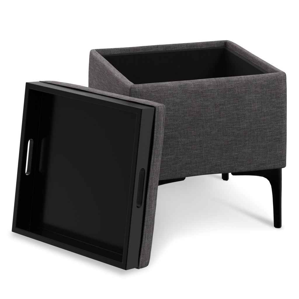 18" Black and Slate Gray Upholstery Storage Ottoman