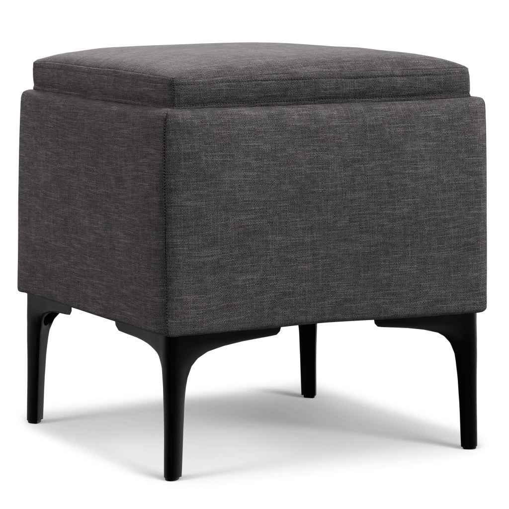 18" Black and Slate Gray Upholstery Storage Ottoman