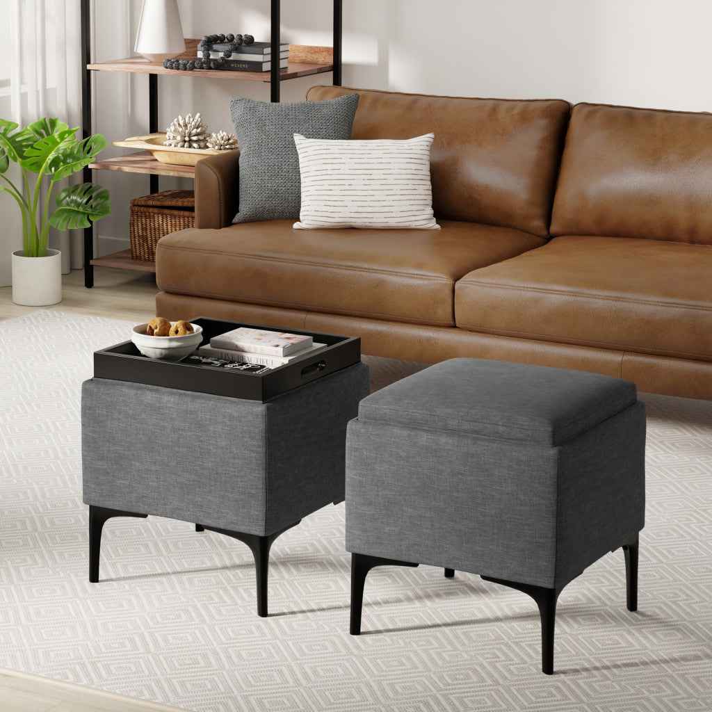 18" Black and Slate Gray Upholstery Storage Ottoman