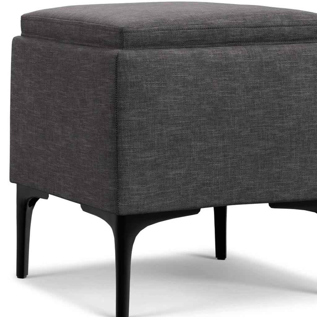 18" Black and Slate Gray Upholstery Storage Ottoman