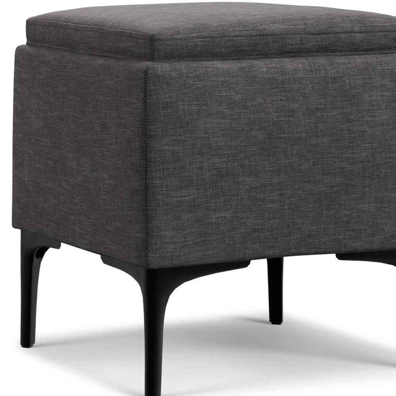 18" Black and Slate Gray Upholstery Storage Ottoman
