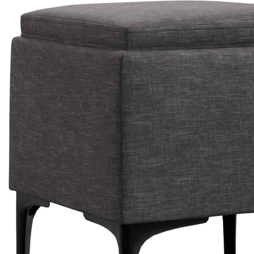 18" Black and Slate Gray Upholstery Storage Ottoman