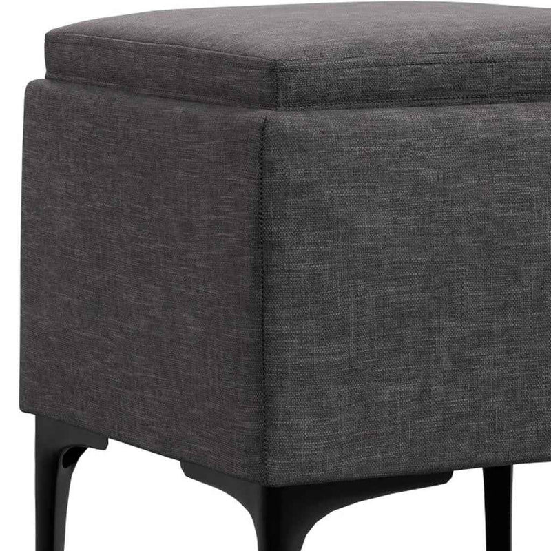 18" Black and Slate Gray Upholstery Storage Ottoman