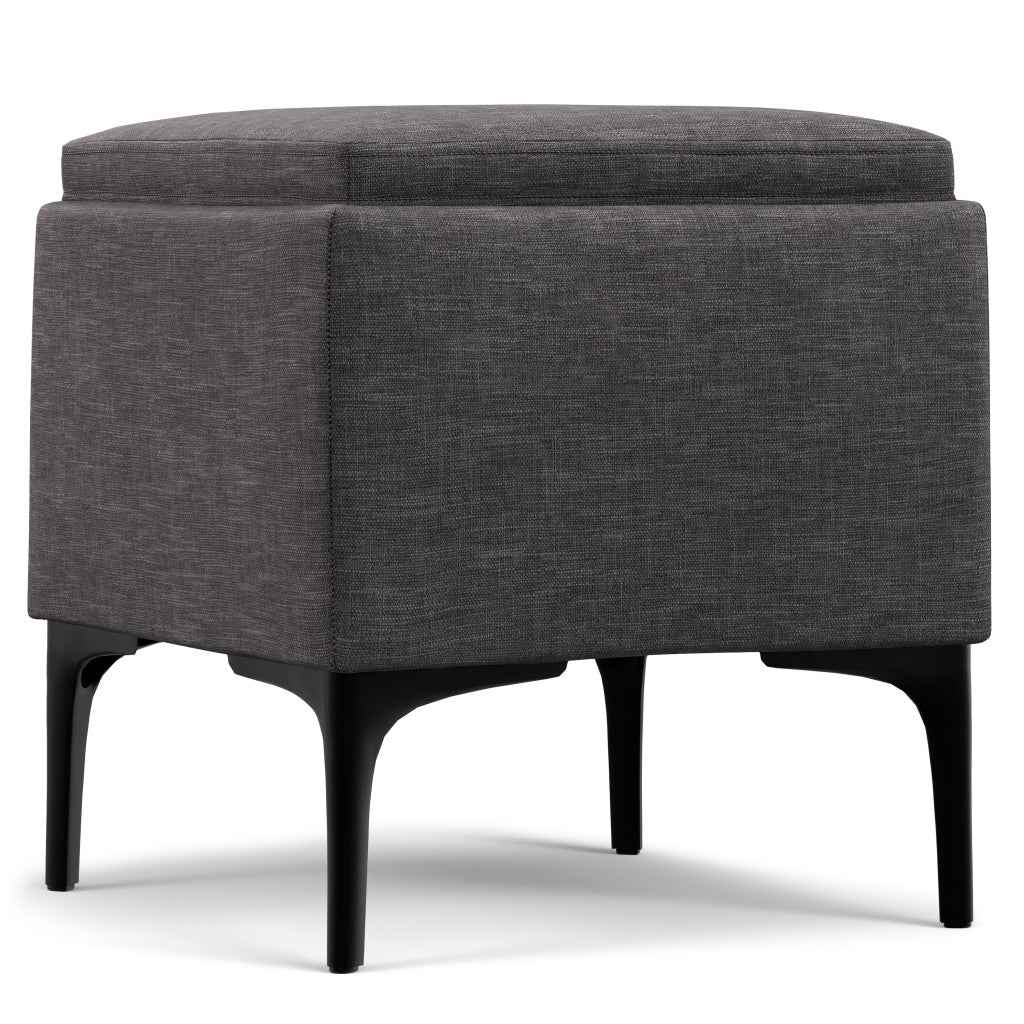 18" Black and Slate Gray Upholstery Storage Ottoman