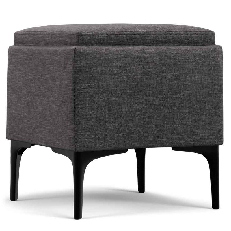 18" Black and Slate Gray Upholstery Storage Ottoman