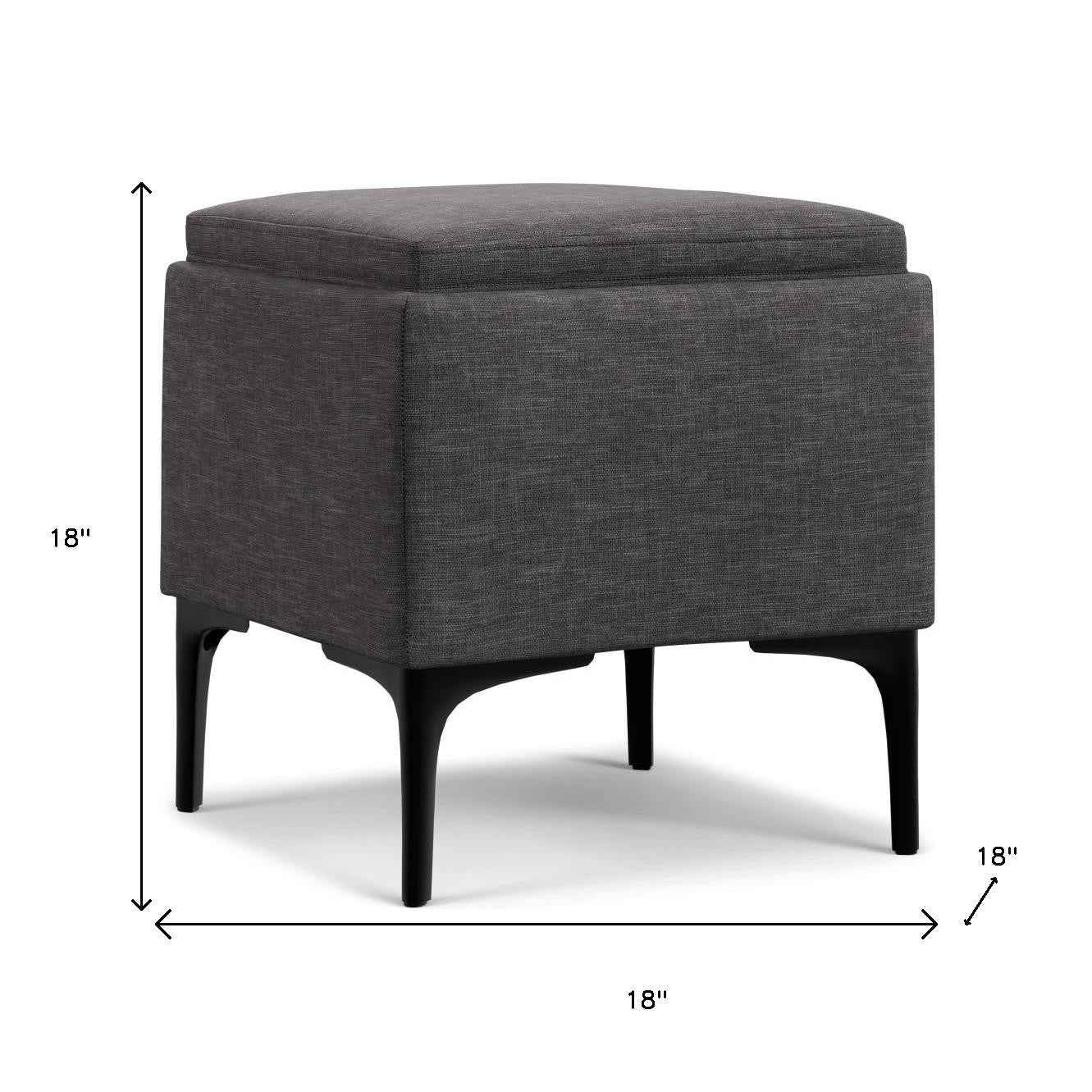 18" Black and Slate Gray Upholstery Storage Ottoman
